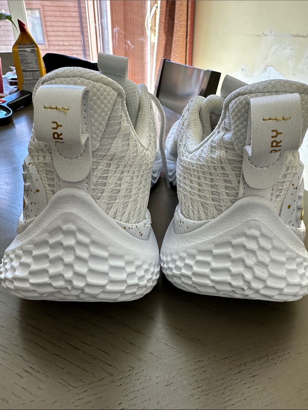 Curry White Athletic Sneakers with Textured Soles